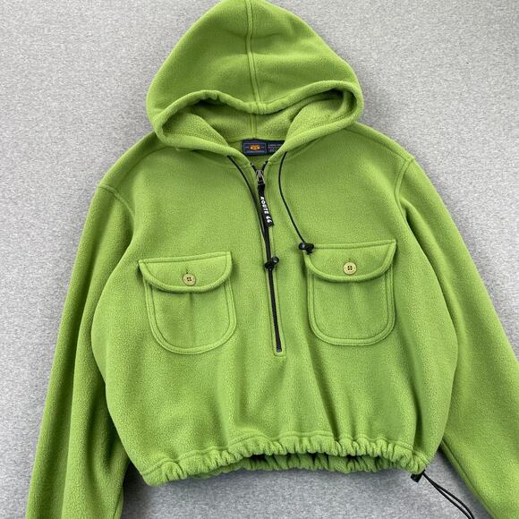 Y2K Route 66 Fleece Sweatshirt Womens L Lime Green Cropped Hoodie 1/2 Zip Retro - Picture 16 of 16